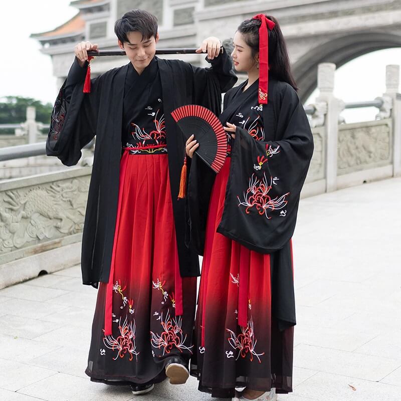 33 75US 25 OFF Chinese Couple Black Red Hanfu Female Retro Traditional Embroidery Costume Men Tang Dynasty Classical Stage Clothes DQL2593